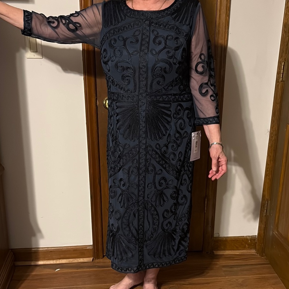 JS Collections Blue Gown with Cuffed 3/4 Sleeves